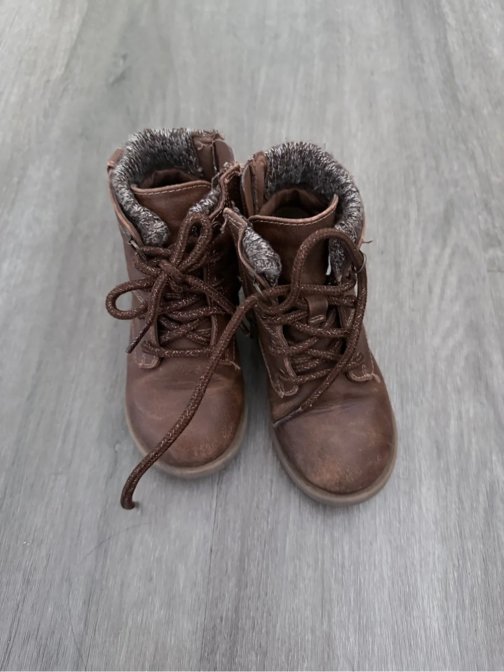 Kids Brown Faux-Leather Winter Boot with Fleece Lining